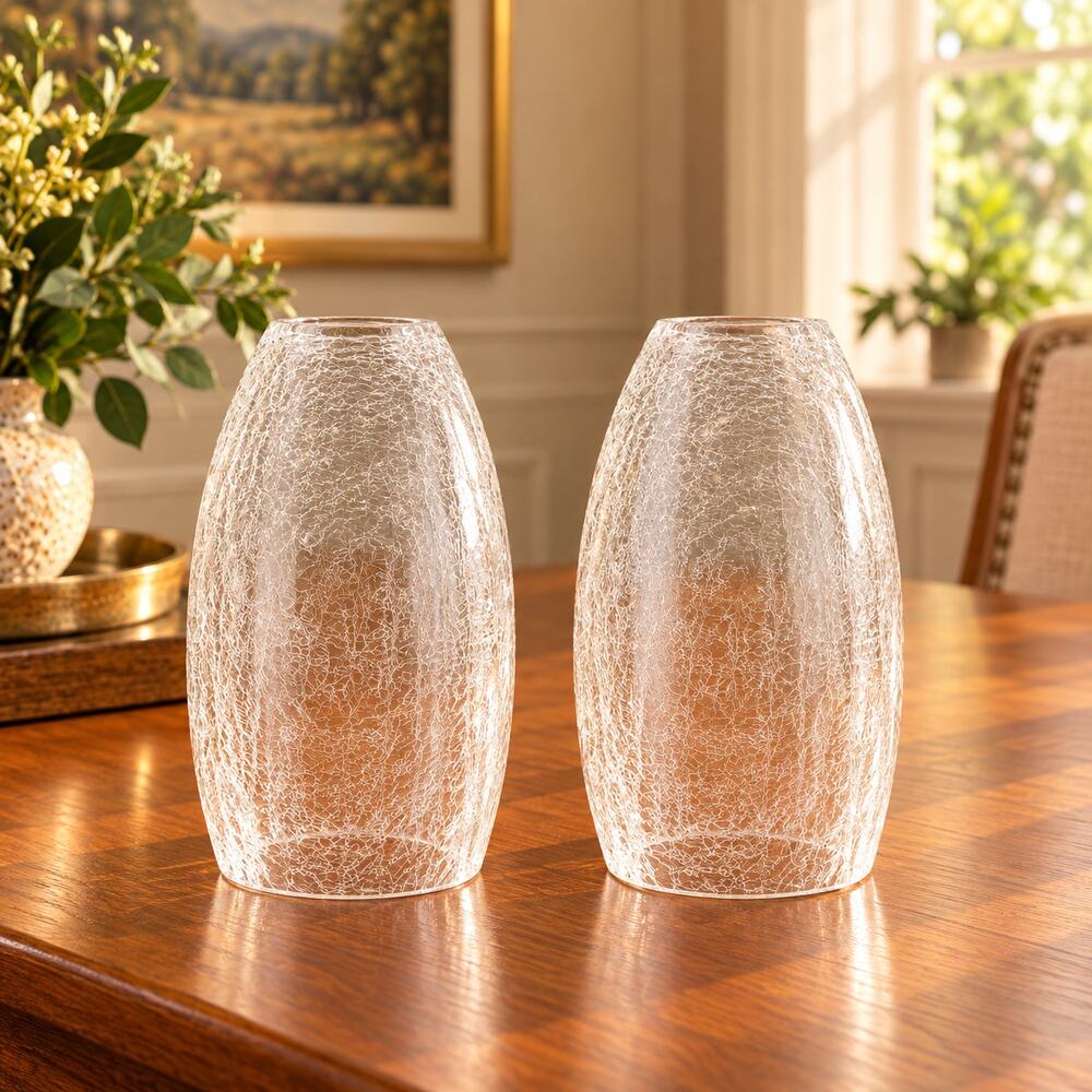 2-Pack Clear Crackle Glass Oval Replacement Light Shades – 7.8" x 4"